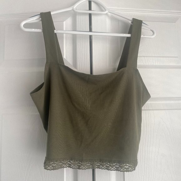 American Eagle Outfitters Tops - American Eagle Square Neck Tank Top w/ Lace Trim Olive Green Sz XL
